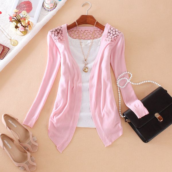 Elegante Cardigan Lace Sweet Tricotado